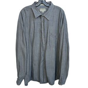 Cutter & Buck 3XT 100% Cotton Gray Striped Plaid Long‎ Sleeve Button Down